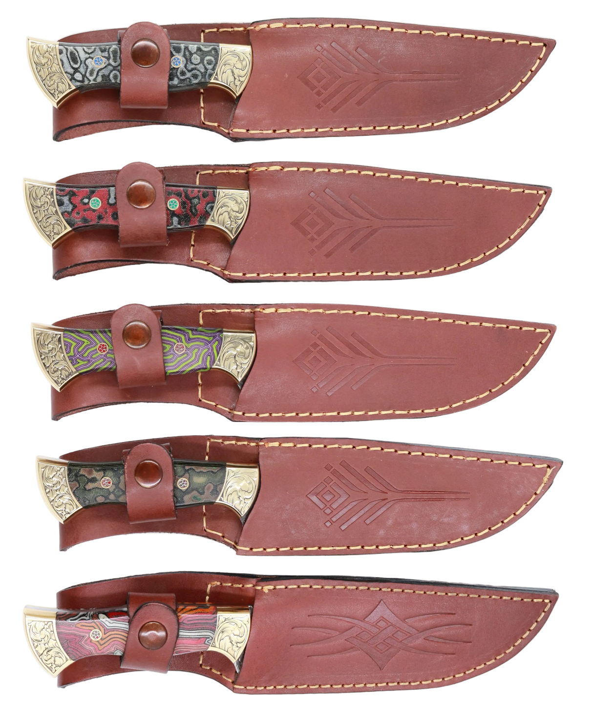Messerfieber Vizier 142 Damascus mit handgefertigten Lederscheiden und verschiedenen Micarta-Griffen
