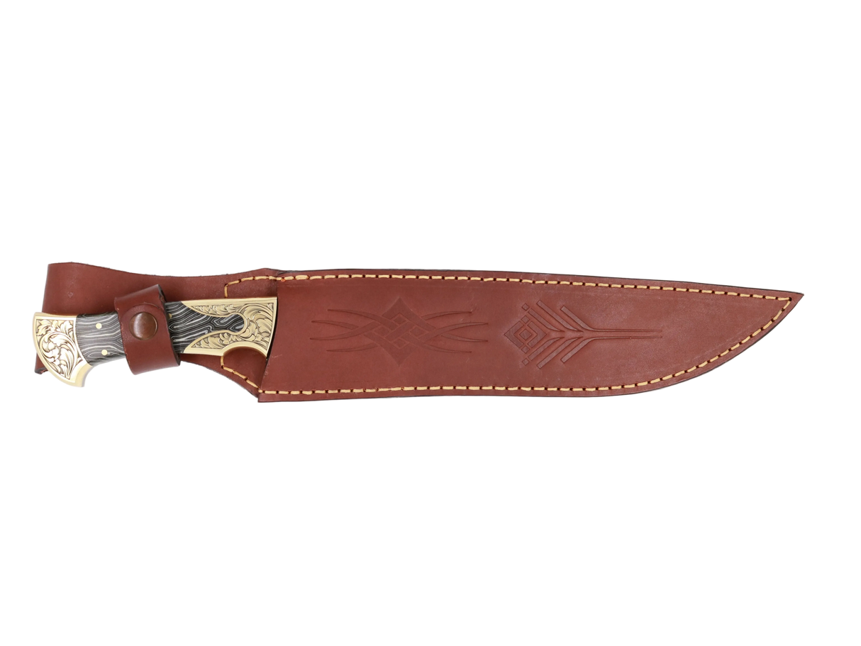 Messerfieber Emir 265 Damast mit handgefertigter brauner Lederscheide
