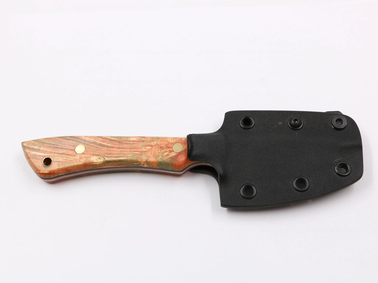 Farbspitzla – mit Kydex-Scheide, Frontansicht orange/braun