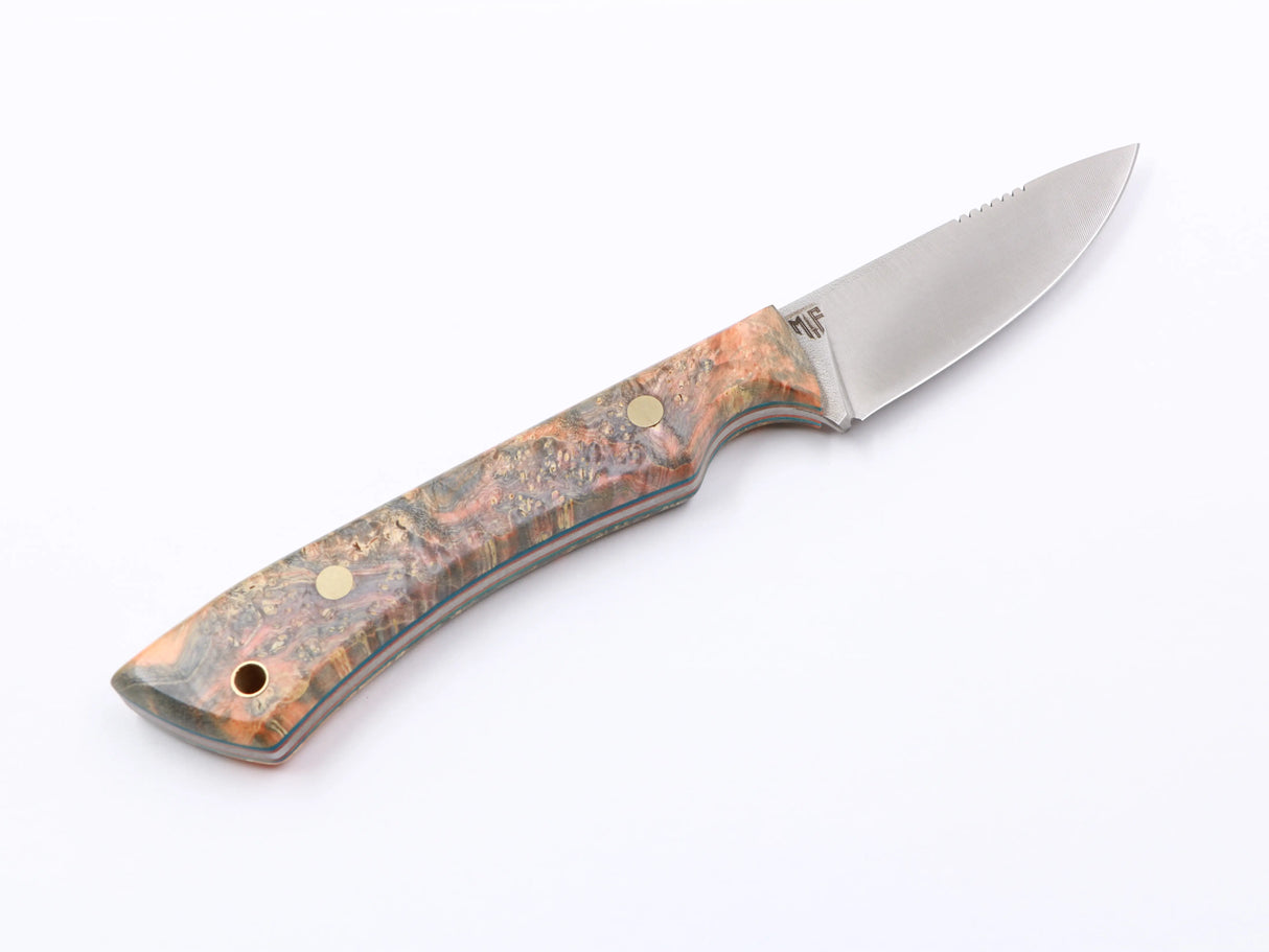 Farbspitzla – Nahaufnahme Griffmaserung, stabilisierte Maser-Pappel