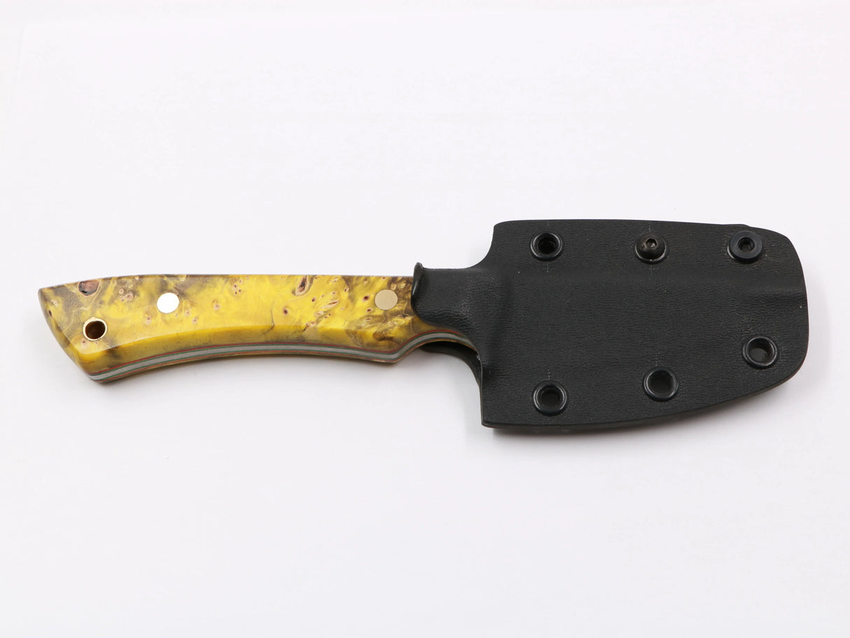 Farbspitzla – mit Kydex-Scheide, Frontansicht gelb