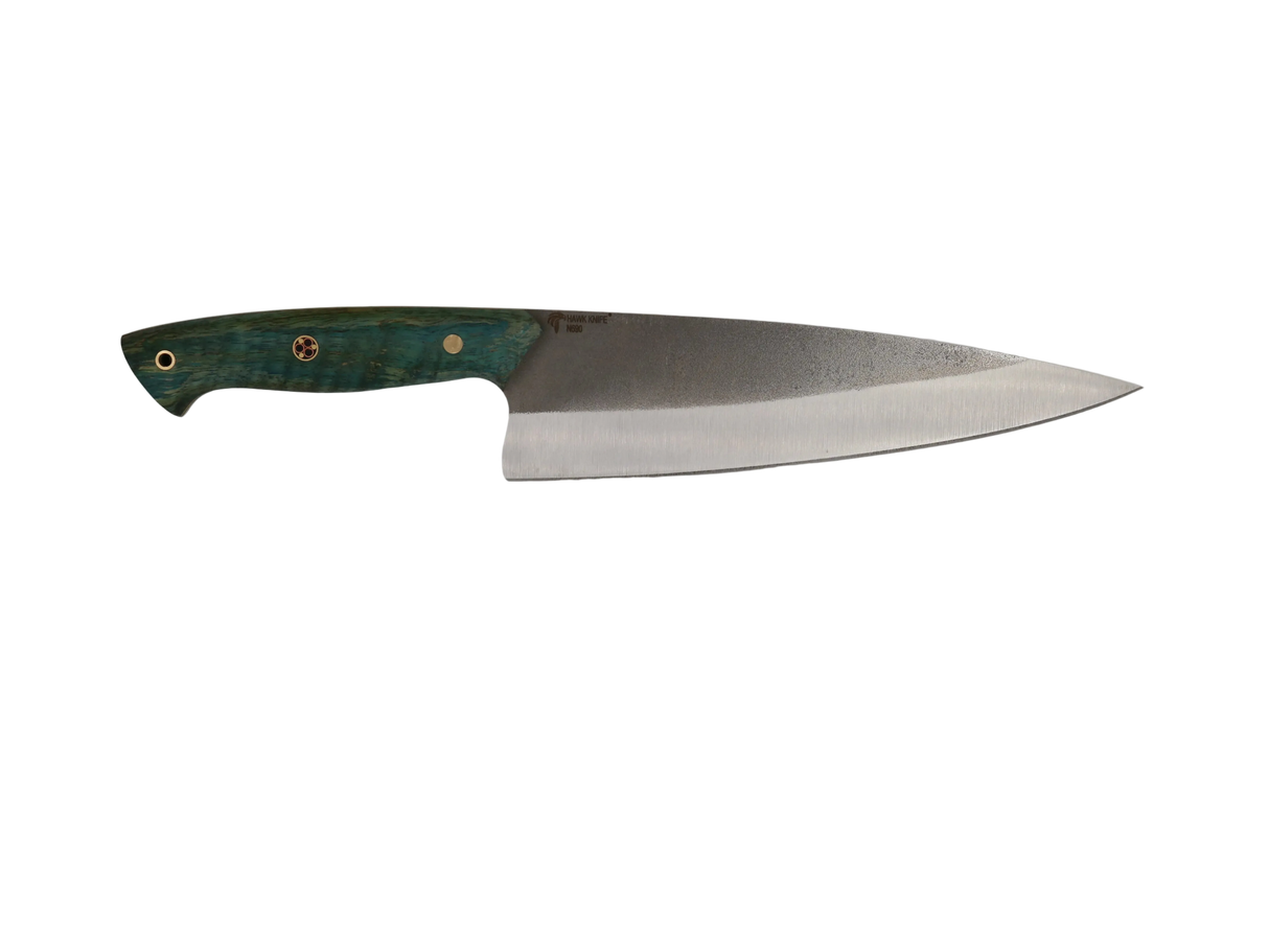 HAWK Knife Chefmesser N690 mit stabilisierten Holzgriffen in Blau Grün