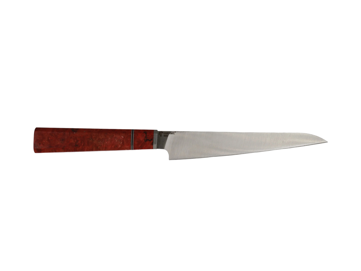 Handgefertigtes Sujihiki Messer mit Maserholz Griff rot braun