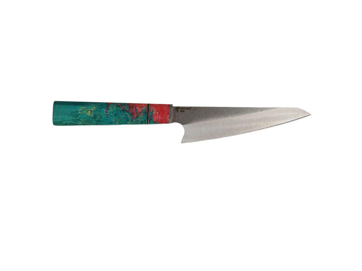 HAWK Knife Honesuki N690 mit türkis goldenem Holzgriff