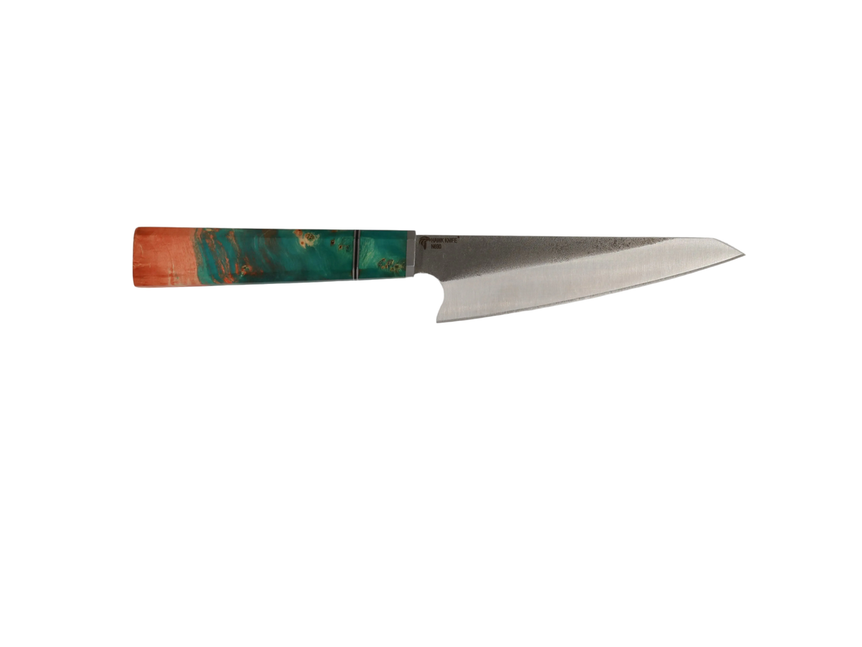 HAWK Knife Honesuki N690 mit türkis rotem stabilisiertem Holzgriff
