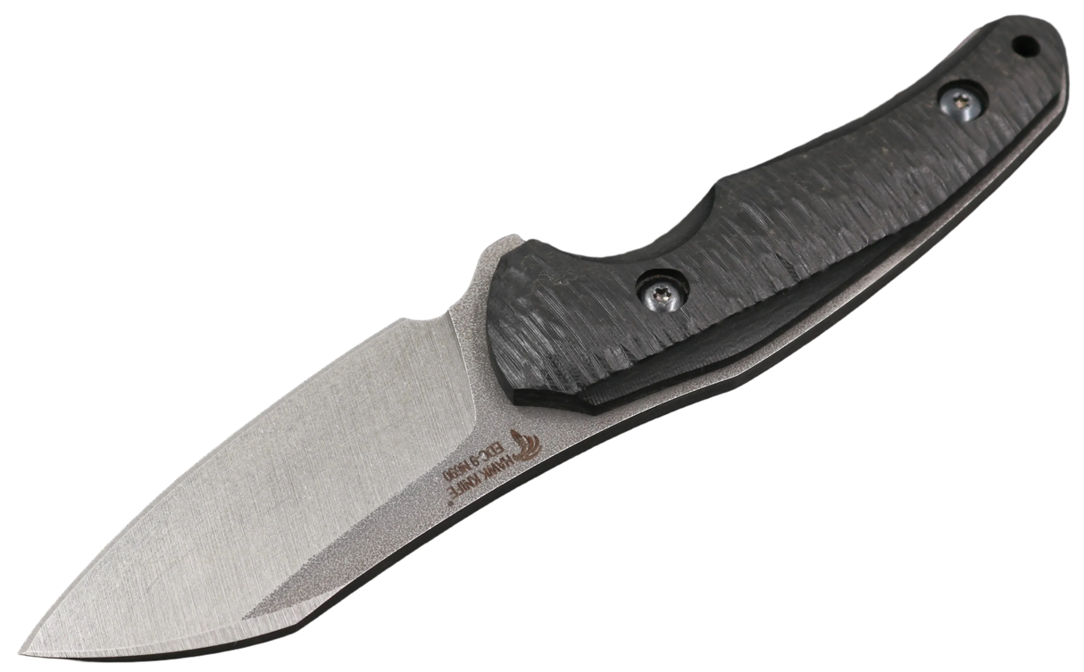 HawkKnife T09 N690 Schwarz mit geriffeltem schwarzem Kompaktlaminat-Griff