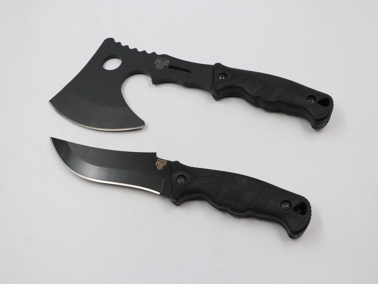 MF Set mit schwarzem Griff – Beil & Messer in Studioaufnahme