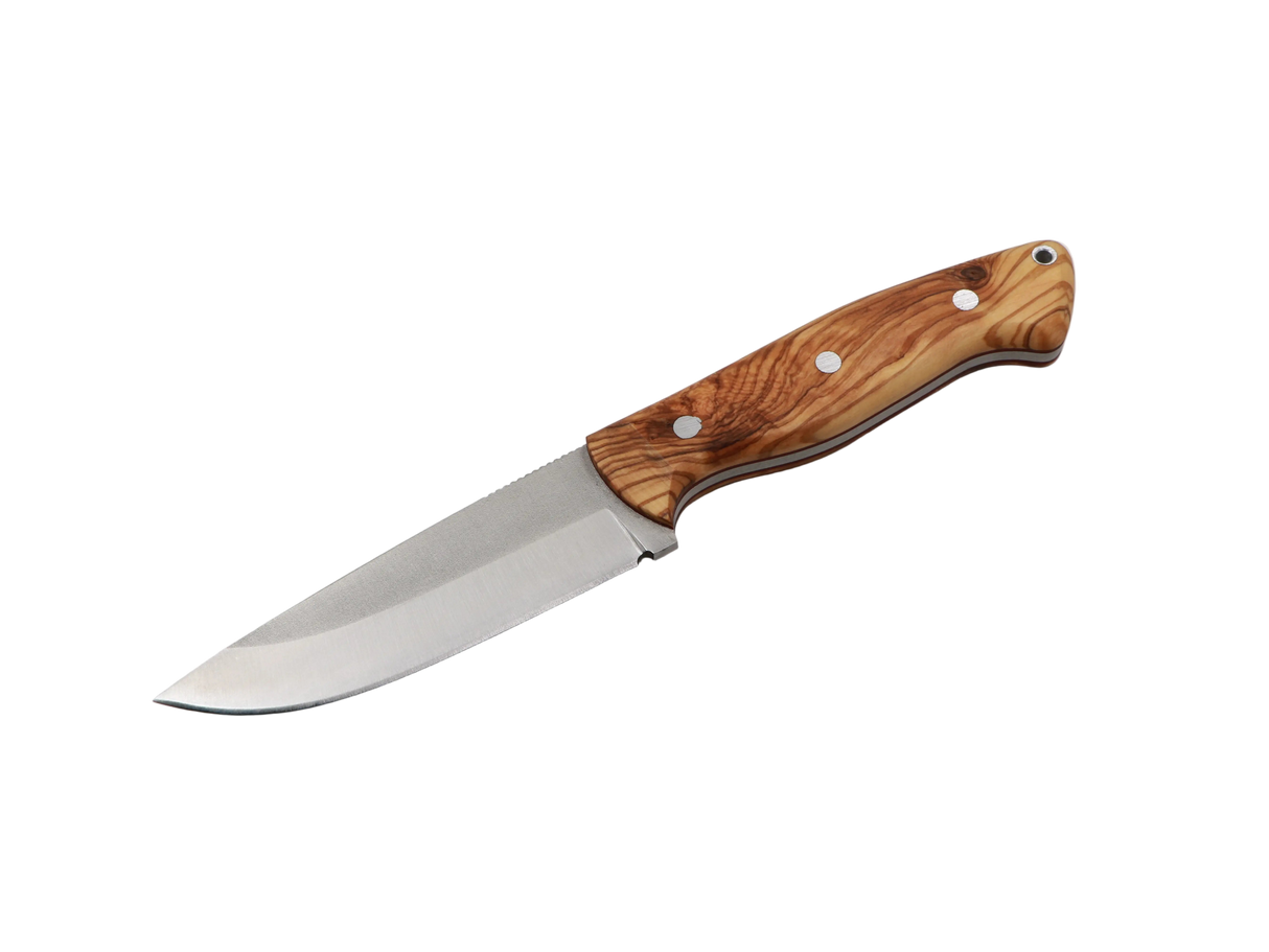 Waldstachel Bushcraft Messer mit Olivenholzgriff – scharfe Edelstahlklinge
