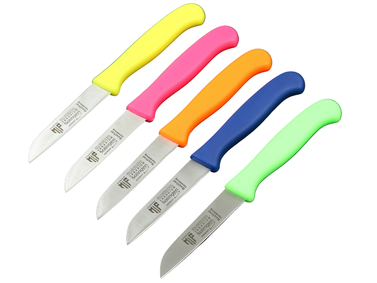 Messerfieber Solinger Zöppken mit Kunststoffgriffen in Gelb, Pink, Orange, Blau und Grün