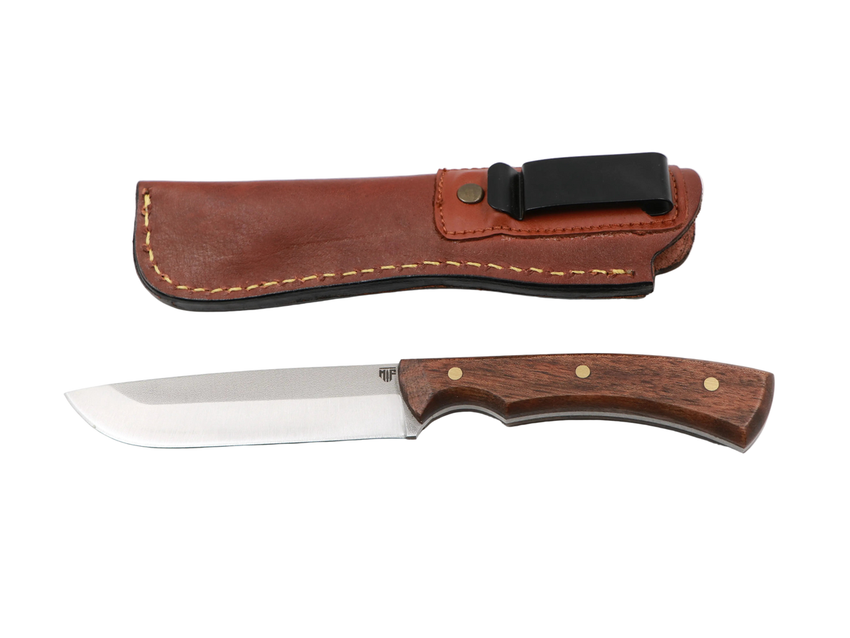 MF Waldgeist Bushcraft Messer Walnussholz mit Lederscheide