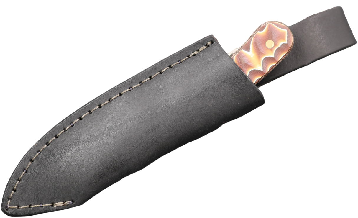 Messerfieber Ask Brown Pattern in schwarzer Lederscheide