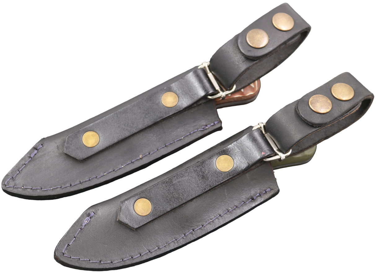 Rückseite der schwarzen Lederscheiden für Messerfieber Ask Olive und Brown Pattern