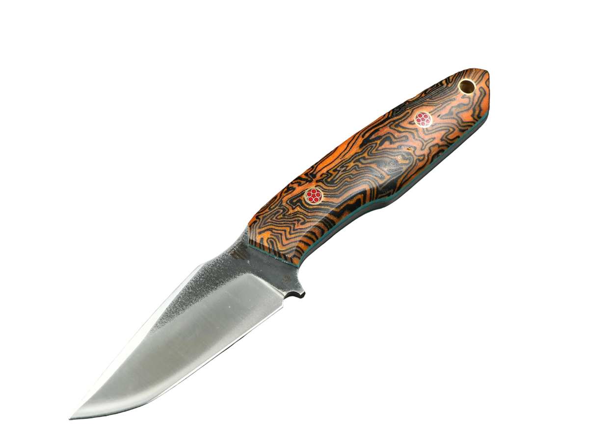 Messerfieber Eldur Micarta 1 mit D2-Klinge, orange-schwarz gemustertem Griff und türkisfarbenem G10-Liner