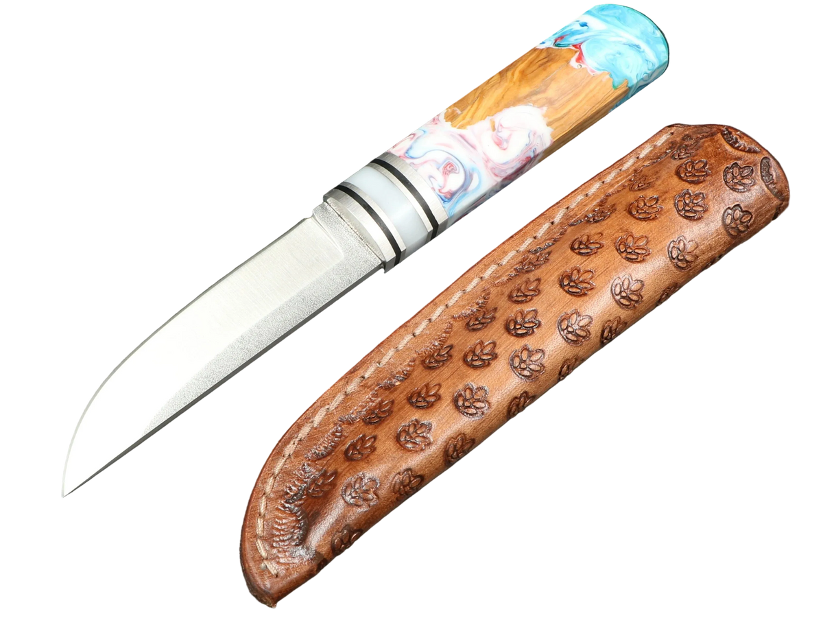 Messerfieber Kajo – Griff 5, Messer mit Lederscheide