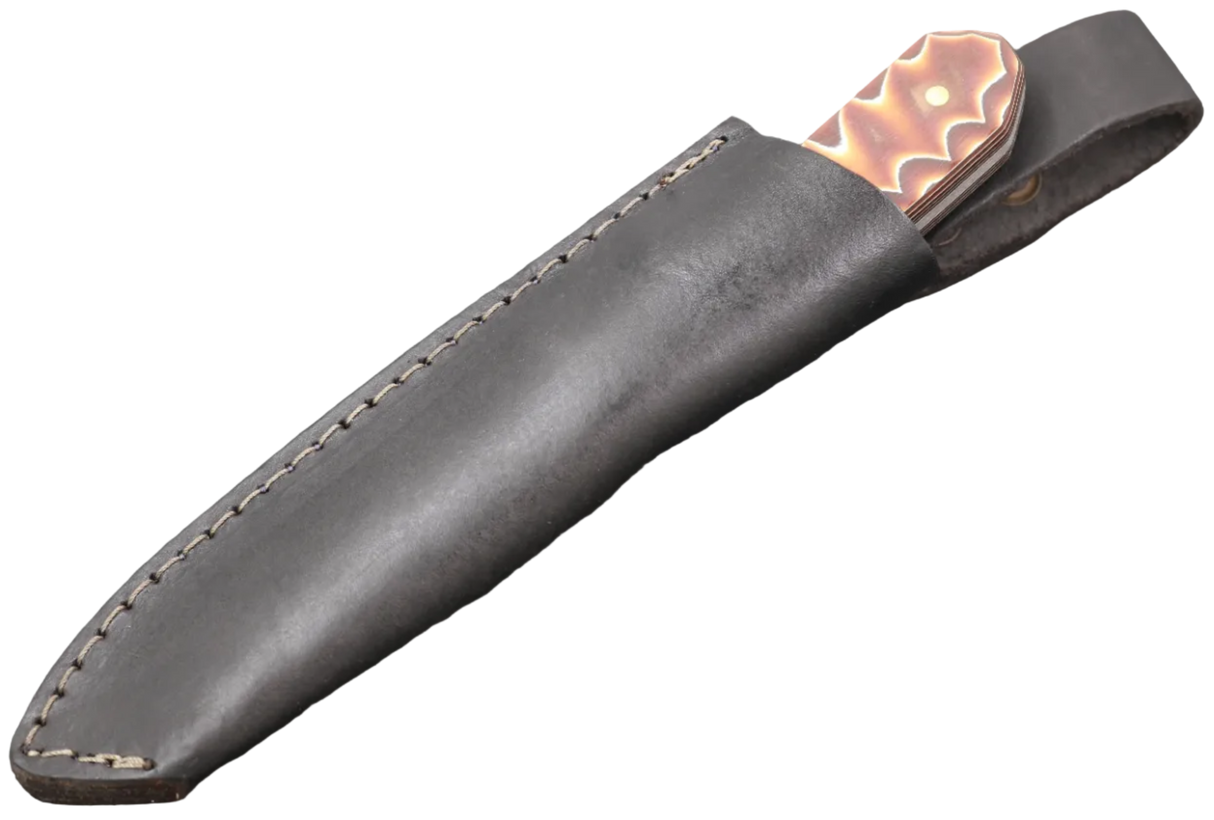 Messerfieber Lund Brown Pattern in schwarzer Lederscheide