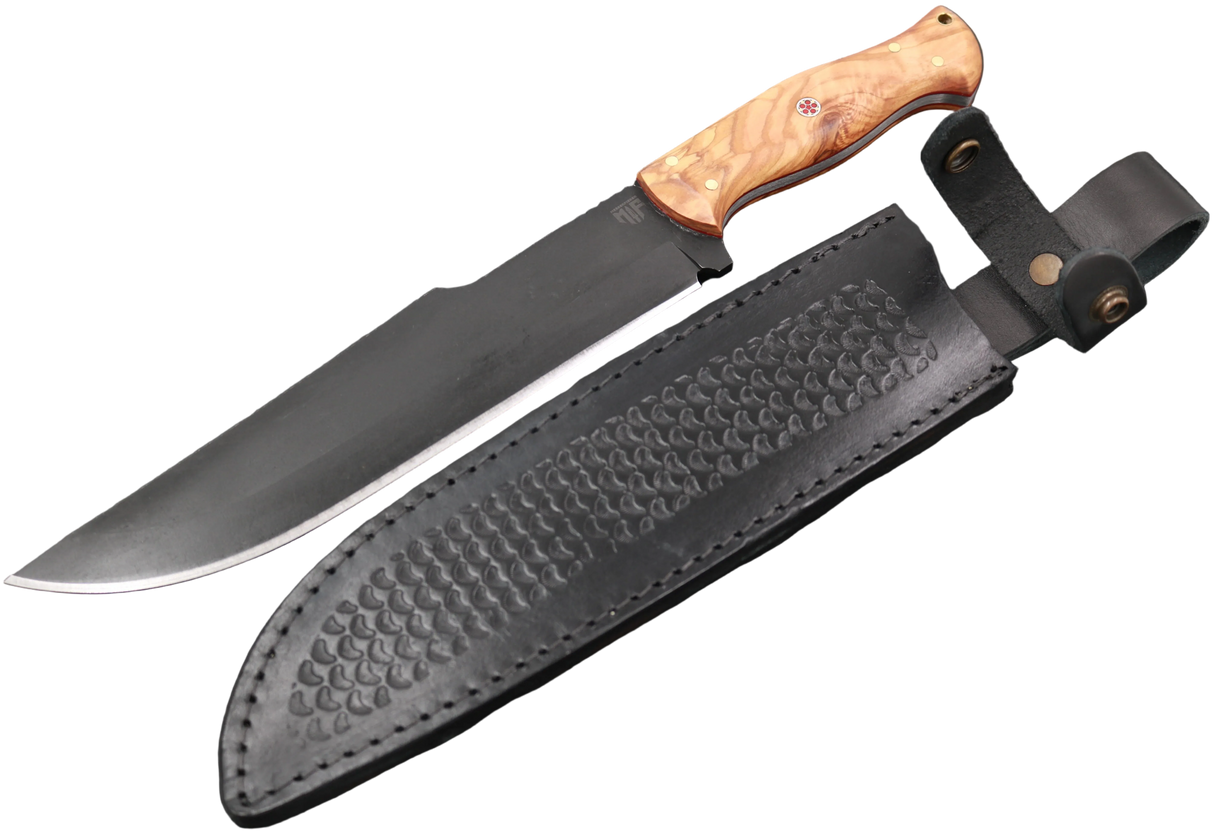 Messerfieber Skogr Olivenholz mit schwarzer Lederscheide