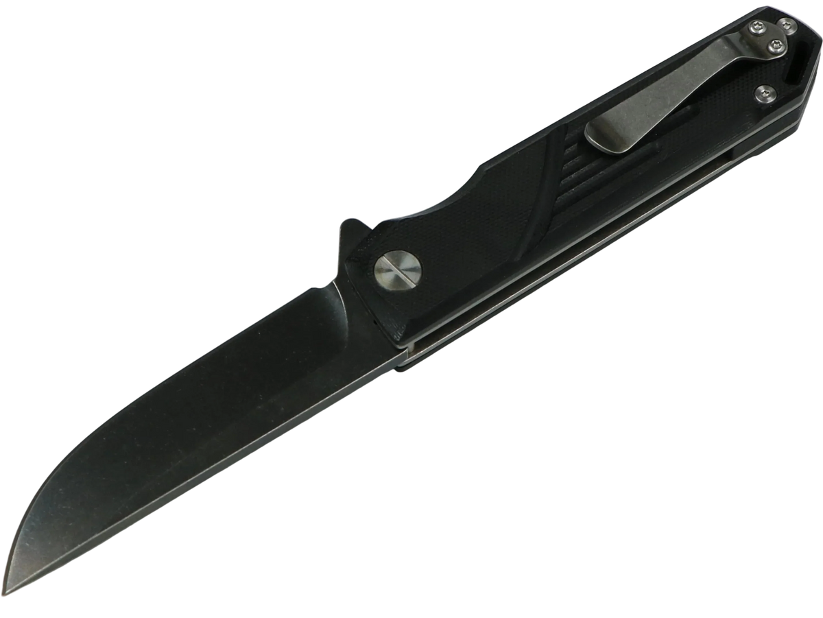 SCHATTENGRAD Montis Black – geöffnetes Messer mit Clip