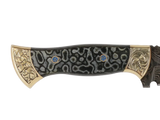 Detailaufnahme Messerfieber Vizier 142 Damascus mit dekorativem Micarta-Griff