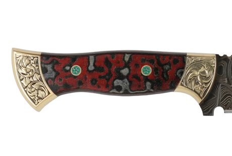 Detailaufnahme Messerfieber Vizier 142 Damascus mit dekorativem Micarta-Griff