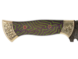 Detailaufnahme Messerfieber Vizier 142 Damascus mit dekorativem Micarta-Griff