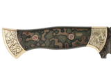 Detailaufnahme Messerfieber Vizier 142 Damascus mit dekorativem Micarta-Griff