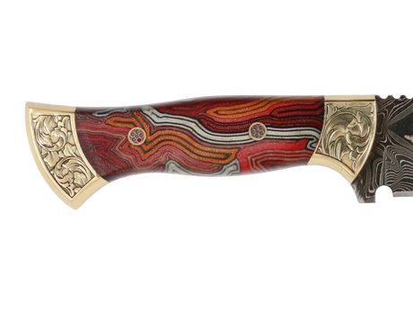 Detailaufnahme Messerfieber Vizier 142 Damascus mit dekorativem Micarta-Griff