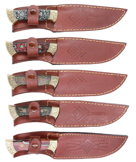 Messerfieber Vizier 142 Damascus mit handgefertigten Lederscheiden und verschiedenen Micarta-Griffen
