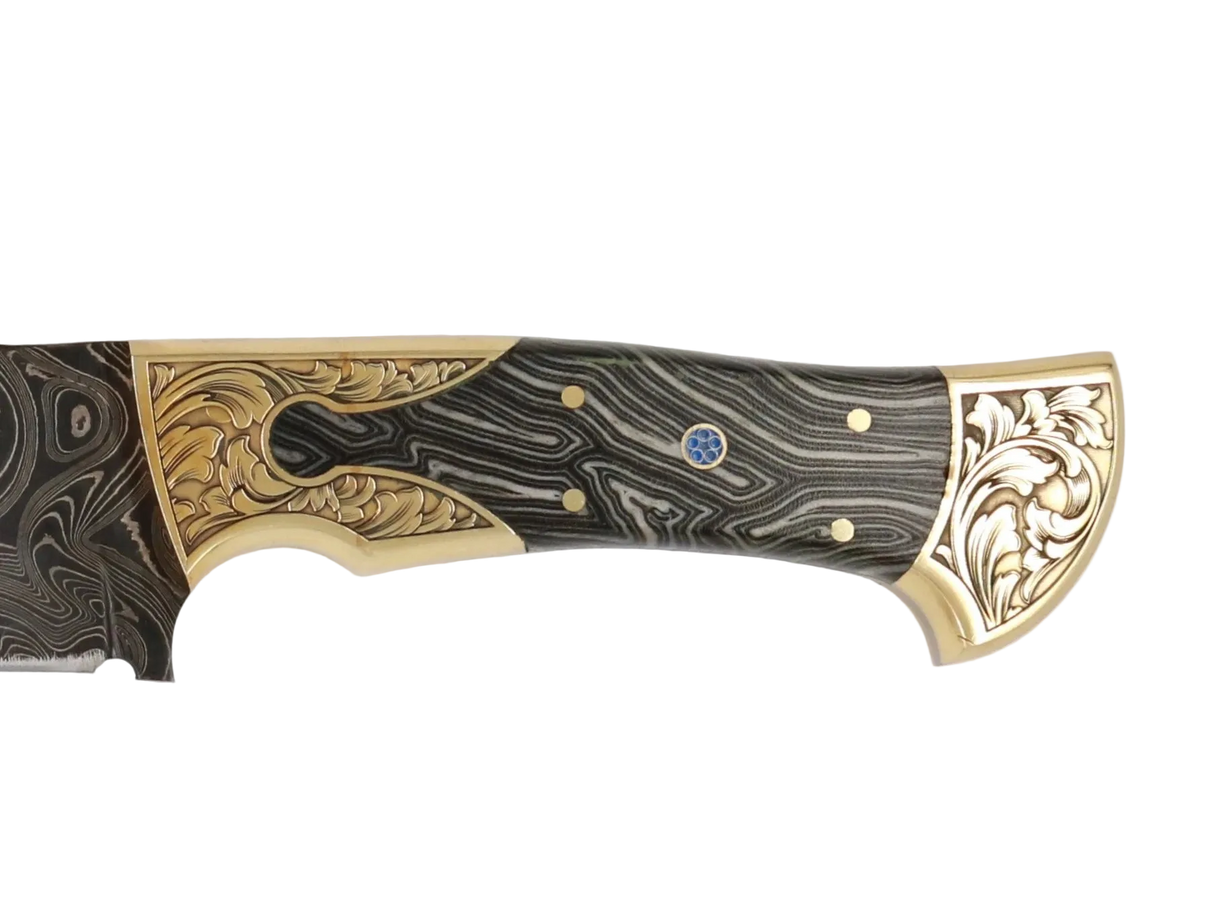 Detailaufnahme Messerfieber Emir 265 Damast mit dekorativem Micarta-Griff