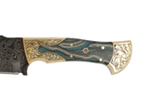 Detailaufnahme Emir 265 Damaststahl mit dekorativem Micarta-Griff und goldenen Elementen
