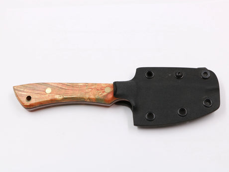 Farbspitzla – mit Kydex-Scheide, Frontansicht orange/braun