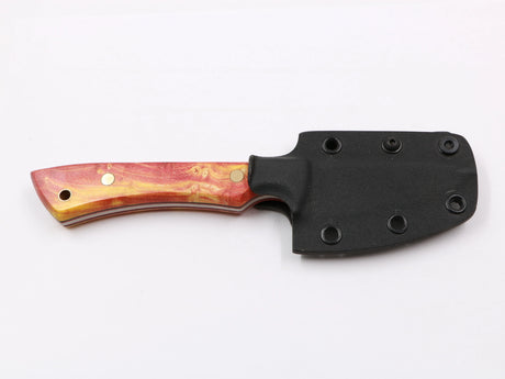 Farbspitzla – mit Kydex-Scheide, Frontansicht rot/gelb