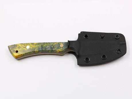 Farbspitzla – mit Kydex-Scheide, Frontansicht gelb/grün