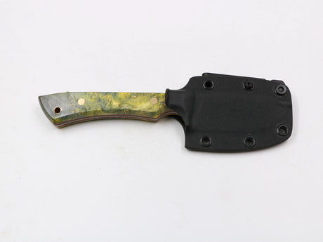 Messerfieber Farbzwerge – gelb/grün Griff, Kydex-Scheide, Full-Tang, Spitze & Schneide betont, Setansicht