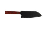 HAWK KNIFE N690 Kiritsuke Küchenmesser handgefertigt mit rotem Resin Holzgriff und schwarzer Lederscheide 
