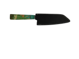 HAWK KNIFE N690 Kiritsuke Küchenmesser handgefertigt mit grünem Resin Holzgriff und schwarzer Lederscheide 