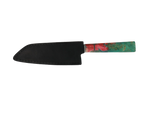 HAWK KNIFE N690 Kiritsuke Küchenmesser handgefertigt mit grünem Resin Holzgriff und schwarzer Lederscheide 