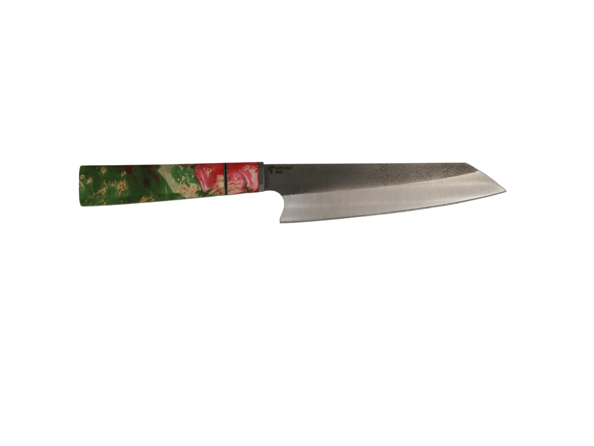 HAWK KNIFE N690 Kiritsuke Küchenmesser handgefertigt mit grünem Naturmuster Griff