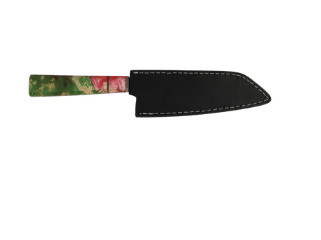 HAWK KNIFE N690 Kiritsuke Küchenmesser handgefertigt mit grünem Naturmuster Griff und schwarzer Lederscheide 