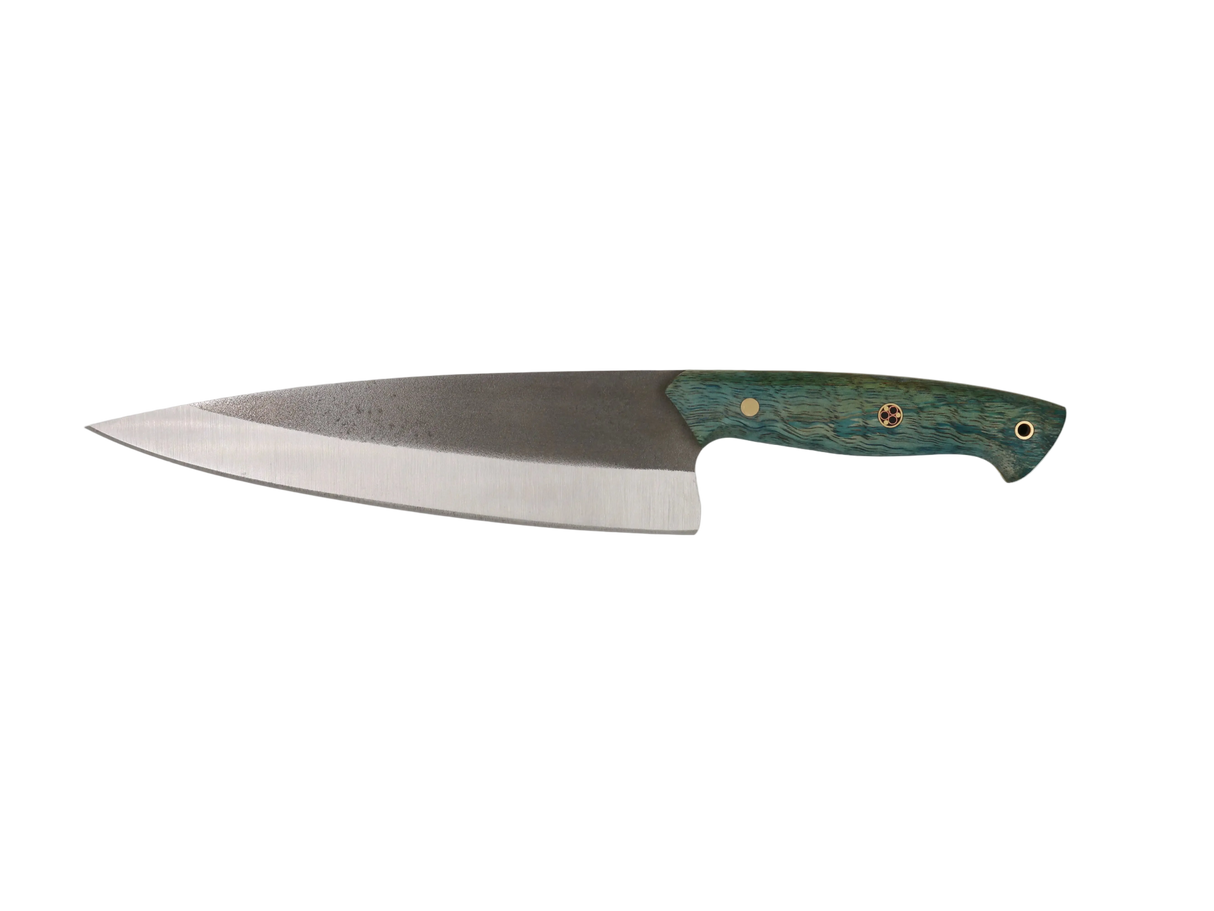 HAWK Knife Chefmesser N690 mit stabilisierten Holzgriffen in Blau Grün
