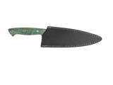HAWK Knife Chefmesser N690 mit stabilisierten Holzgriffen in Blau Grün mit schwarzen Lederscheide 