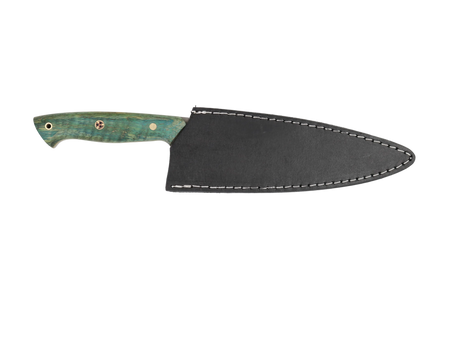 HAWK Knife Chefmesser N690 mit stabilisierten Holzgriffen in Blau Grün mit schwarzen Lederscheide 
