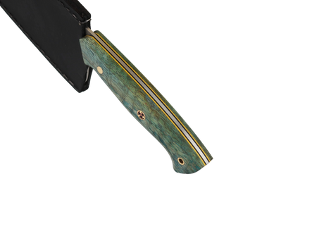 HAWK Knife Chefmesser N690 mit stabilisierten Holzgriffen in Blau Grün mit schwarzen Lederscheide 