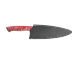 HAWK Knife Chefmesser N690 mit stabilisierten Holzgriffen in  Rot mit schwarzen Lederscheide