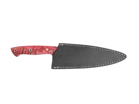 HAWK Knife Chefmesser N690 mit stabilisierten Holzgriffen in  Rot mit schwarzen Lederscheide