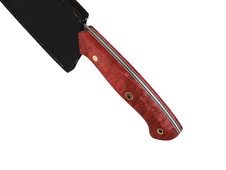 Detailaufnahme HAWK Knife Chefmesser N690 mit rotem Holzgriff
