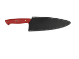 HAWK Knife Chefmesser N690 mit stabilisierten Holzgriffen in Rot mit schwarzen Lederscheide 