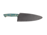 HAWK Knife Chefmesser N690 mit stabilisierten Holzgriffen in Blau Grün mit schwarzen Lederscheide 