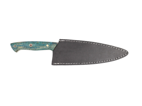 HAWK Knife Chefmesser N690 mit stabilisierten Holzgriffen in Blau Grün mit schwarzen Lederscheide 