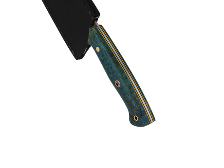 Detailaufnahme HAWK Knife Chefmesser N690 mit  Blau Grün Holzgriff 