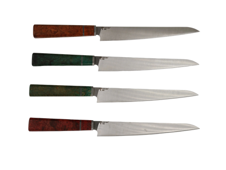 Sujihiki Küchenmesser N690 mit braunem Holzgriff
Sujihiki Messer N690 mit grünem Resin Griff
Handgefertigtes Sujihiki Messer mit stabilisiertem Griff grün
Profi Küchenmesser Sujihiki N690 roter Holzgriff
